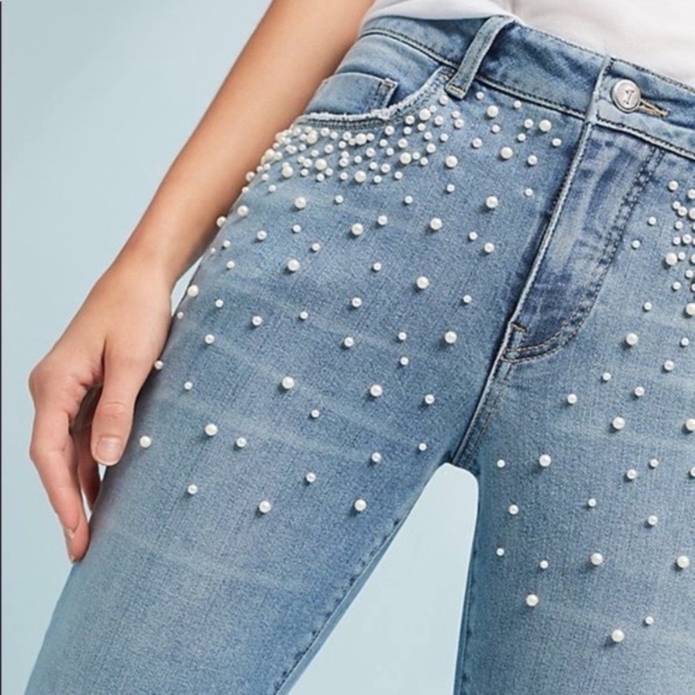 BOGO Pilcro and the Letterpress Blue Skinny Jeans with Pearl Accents